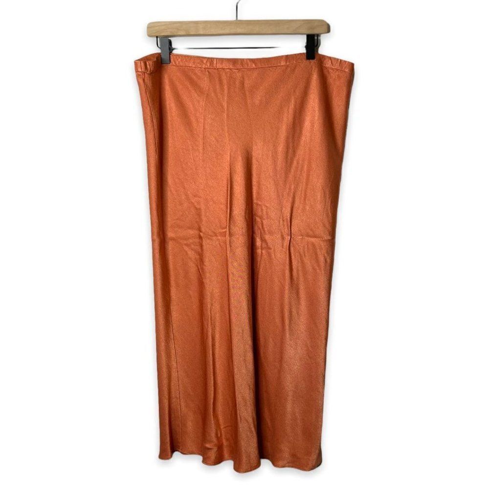 Krisa Women's Casual High Waisted Satin Maxi Skirt Pull On Solid Orange Size L - Picture 2 of 4